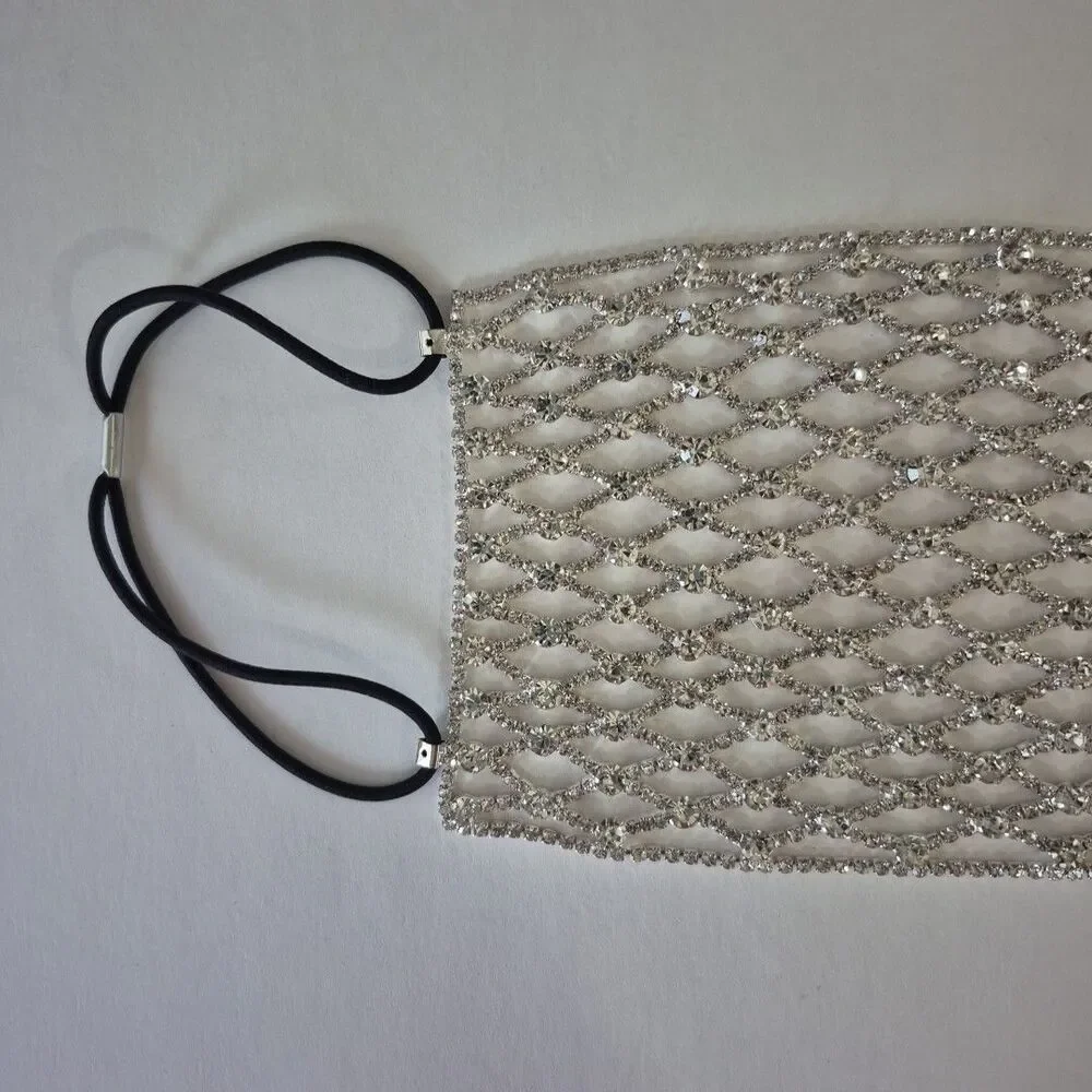 Silver Bling Shiny Rhinestone Mesh Cosplay Costume Face Mask Accessory New
